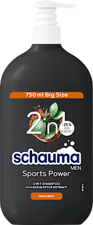 2 в 1 Шампоан за коса и тяло с помпа Sports Power schauma