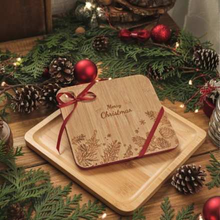 Servierbrett "Merry Christmas" mit rotem Band Dekorieren & Einrichten