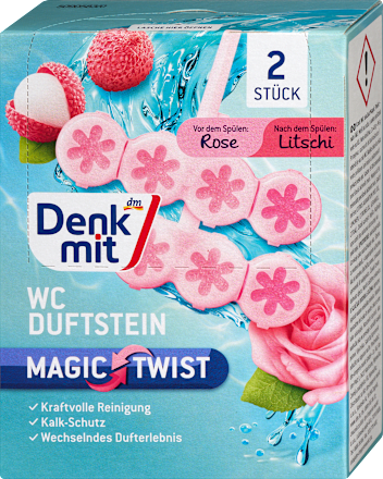 Magic Twist čvrsti osvježivač za WC šolju – ruža i liči 2x48g Denkmit