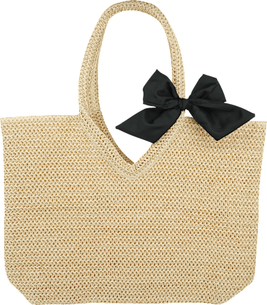 Shopper, Strohoptik, Schleife, schwarz Soapland