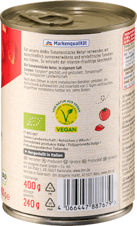 Bio koščki paradižnika v lastnem soku dmBio