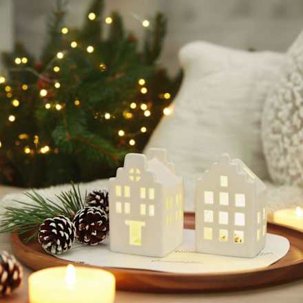 LED Porzellangiebelhaus, matt weiß Dekorieren & Einrichten
