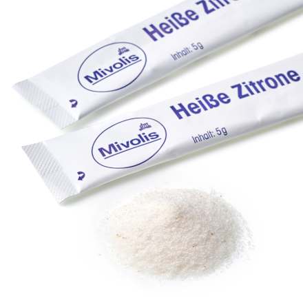 Étrend-kiegészítő forró italpor C-vitaminnal és cinkkel, citrom ízű, cukorral és édesítőszerrel, 20 tasak Mivolis