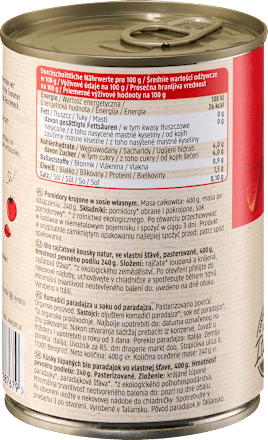 Pomidory krojone masa netto 400 g, masa po odcieku dmBio