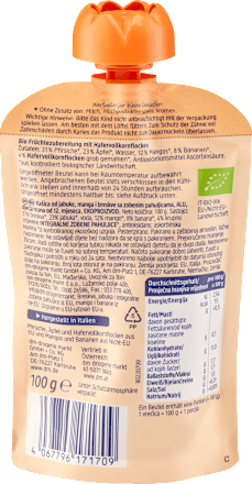 Purea di pesca, mela e mango con avena babylove