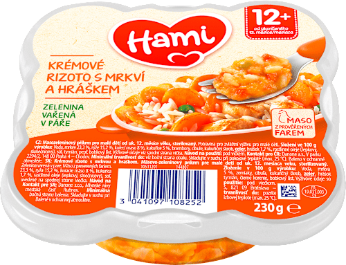 Príkrm Malý gurmán krémové rizoto s mrkvou a hráškom Hami