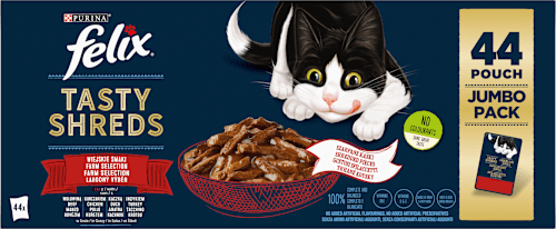 Tasty Shreds kapsičky pro kočky Lahodný výběr, Jumbopack 44x85g Felix