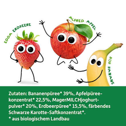 Kindersnack Smoothie-Chips Banane Apfel Erdbeere mit Joghurt, ab 3 Jahren Freche Freunde
