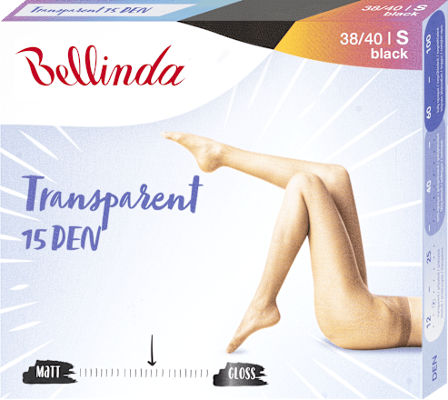 Hlačne nogavice Transparent, 15 DEN, 38-40, črne Bellinda