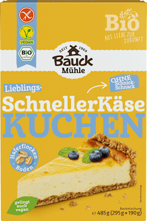Backmischung Schneller Käsekuchen mit Haferflocken-Boden, glutenfrei Bauck Mühle