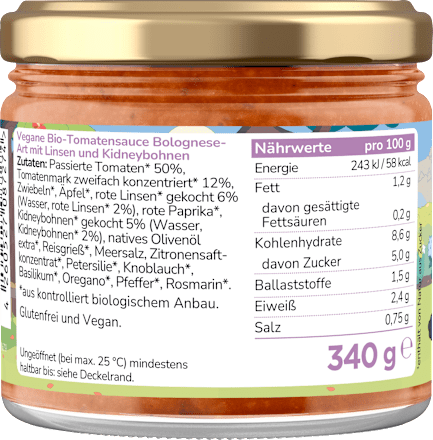 Sauce Bluey Linsen Bolognese ab 3 Jahren pumpkin organics
