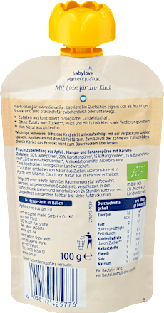 Quetschie Mango & Banane in Apfel mit Karotte ab 1 Jahr babylove