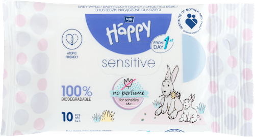 Chusteczki nawilżane dla dzieci Sensitive, biodegradowalne bella baby Happy