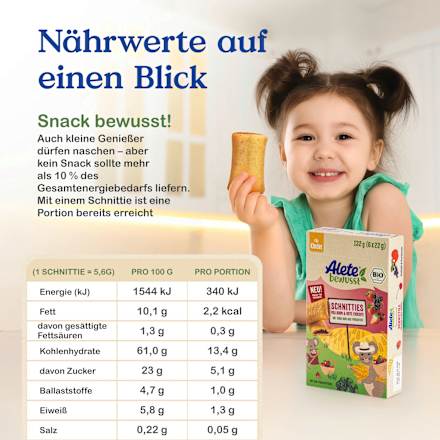 Kindersnack Schnitties Vollkorn Apfel (6x22 g), ab 3 Jahren Alete bewusst