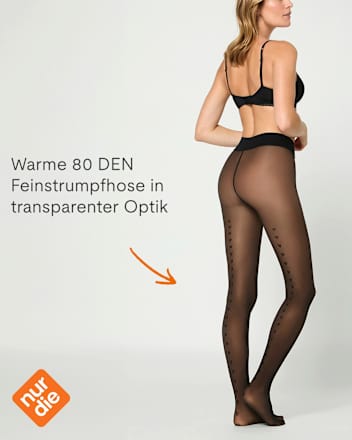 Strumpfhose mit Herz-Design warm & transparent strapazierfähig schwarz Gr. 44/48, 80 DEN nur die