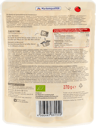 Ravioli con ripieno di verdure e sugo di pomodoro dmBio