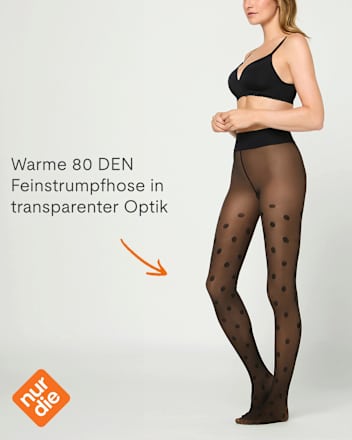 Strumpfhose mit Polka Dots warm & transparent strapazierfähig schwarz Gr. 38/40, 80 DEN nur die