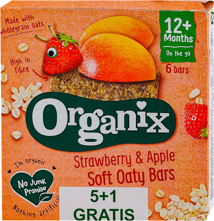 Organske ovsene mekane štanglice - jagoda i jabuka, od 12. meseci, 6x23g Organix