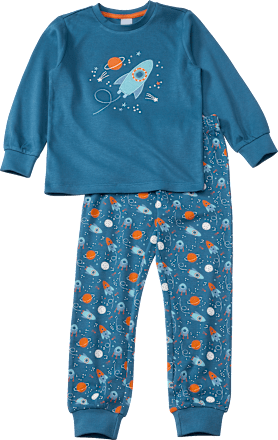 Schlafanzug mit Weltraum-Muster, blau & orange, Gr. 110/116 ALANA