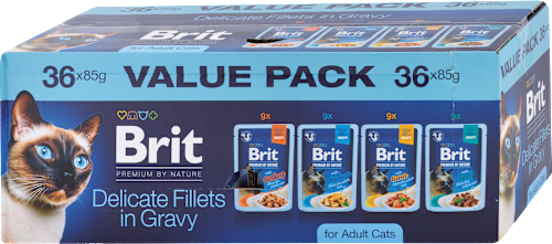 Krmivo pre mačky v kapsičke Premium By Nature Delicate Fillets in Gravy - mix 36 x 85 g Brit