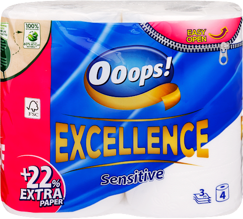Toalettpapír Excellence Sensitive 4x150 lap, 3 rétegű Ooops!
