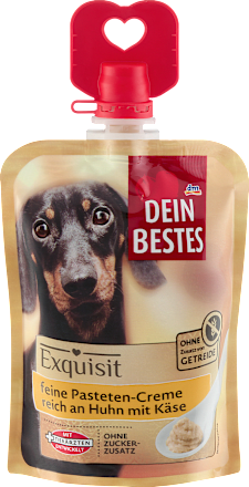 Hundeleckerli feine Pastetencreme reich an Huhn mit Käse, Exquisit Dein Bestes