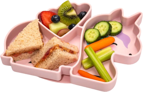 Farfurie din silicon cu ventuză, model unicorn melii