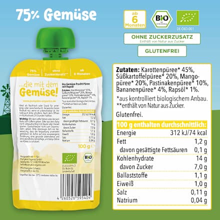 Quetschie Karotte, Süßkartoffel, Mango & Pastinake ab 6 Monaten pumpkin organics