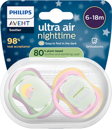Силиконова залъгалка за момиче Животни Night, светеща, 6-18м PHILIPS AVENT