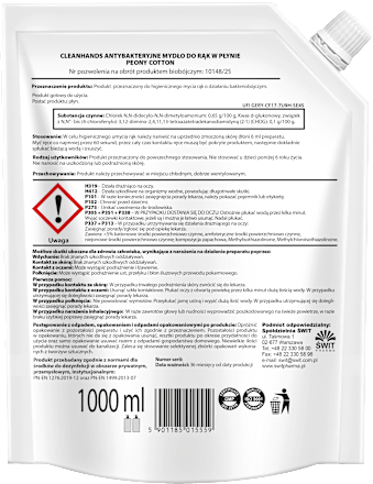 Mydło antybakteryjne do rąk w płynie 99,9% Peony Cotton CleanHands