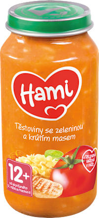 příkrm těstoviny se zeleninou a krůtím masem Hami