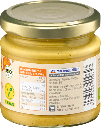 Bio krémes kenyérfeltét mangó-papaya-curry dmBio