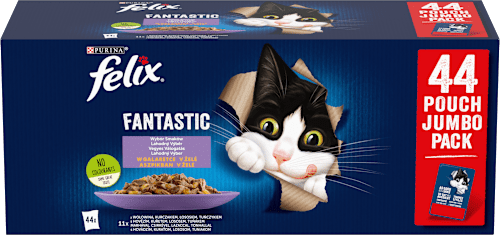 Fantastic kapsičky pro kočky hovězí, kuře, losos, tuňák v želé 44x85g Felix