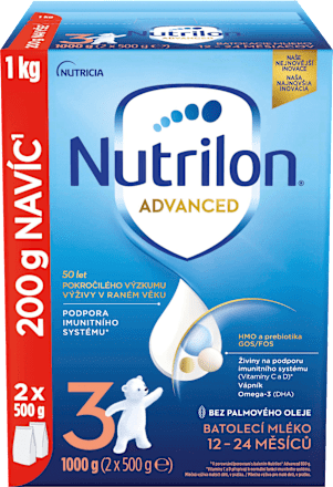 pokračovací mléčná kojenecká výživa 3 Advanced 12m+, 3 x 1 000 g Nutrilon
