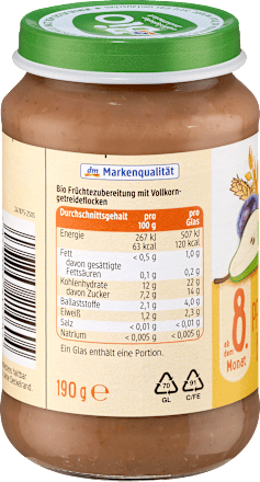 Bio bébidesszert szilva, alma és körte müzlivel, 8. hónapos kortól dmBio