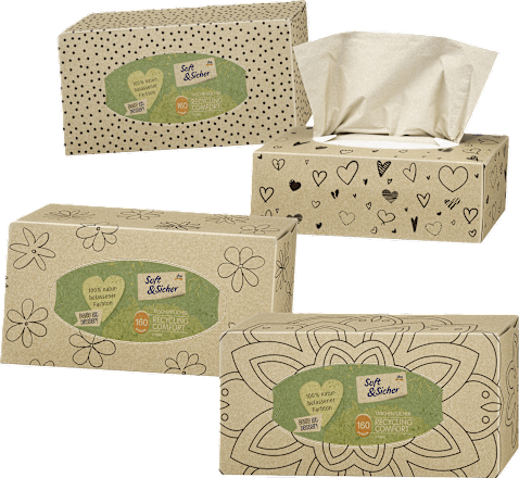 Papirnate maramice u kutiji Recycling Comfort, 3-slojne, više vrsta Soft&Sicher