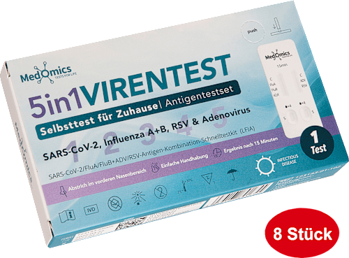 5in1 Virentest Selbsttest SARS-CoV-2, Influenza A/B, RSV & Adenovirus Medomics