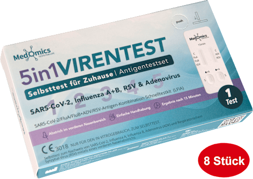 5in1 Virentest Selbsttest SARS-CoV-2, Influenza A/B, RSV & Adenovirus Medomics