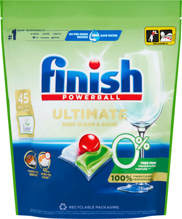 Kapsuly do umývačky riadu Ultimate Deep Clean & Shine 0% Finish