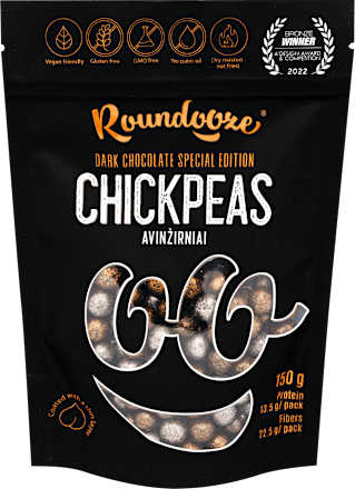 Csicseriborsó snack, étcsokoládé bevonattal Roundooze