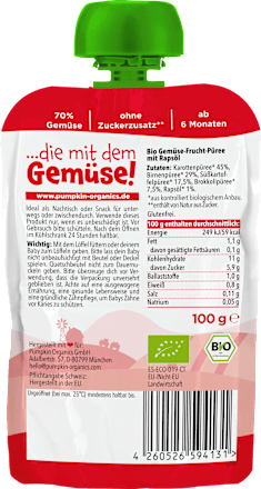 Quetschie Karotte, Birne, Süßkartoffel & Brokkoli ab 6 Monaten pumpkin organics