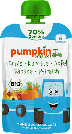 Quetschie Kürbis, Karotte, Apfel, Banane & Pfirsich ab 6 Monaten, pumpkin organics