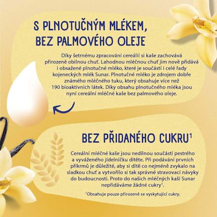 mléčná krupicová kaše na dobrou noc Vanilka Sunar