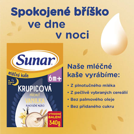 mléčná krupicová kaše na dobrou noc Vanilka Sunar