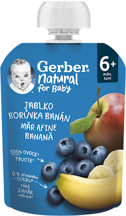 příkrm v sáčku jablko, borůvka & banán Gerber Natural