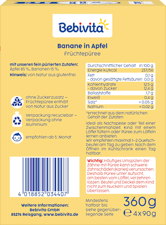 Quetschie Banane in Apfel nach dem 5. Monat (4x90 g) Bebivita
