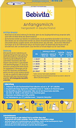 Anfangsmilch Pre von Geburt an Bebivita