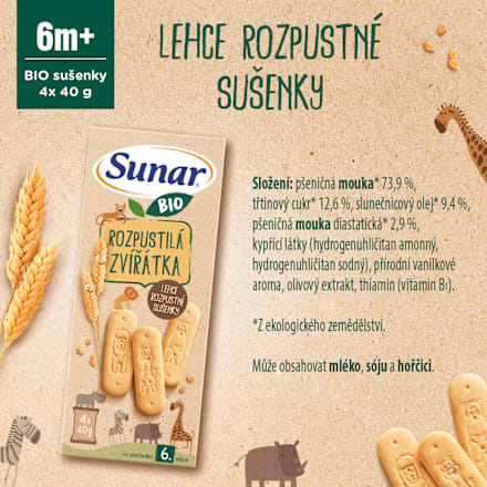 BIO sušenky Rozpustilá zvířátka 4 x 40 g Sunar