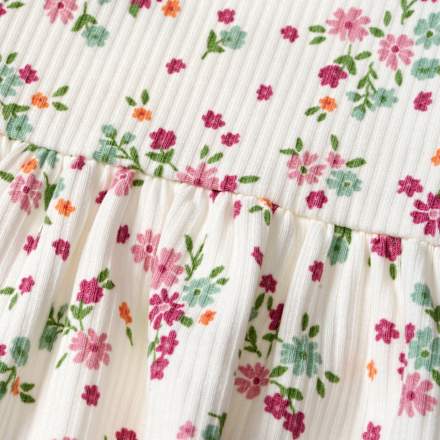 Kleid mit Ripp-Struktur & Blumen-Muster, weiß & rosa, Gr. 104 ALANA