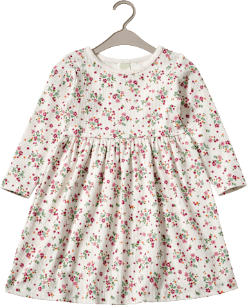 Kleid mit Ripp-Struktur & Blumen-Muster, weiß & rosa, Gr. 98 ALANA